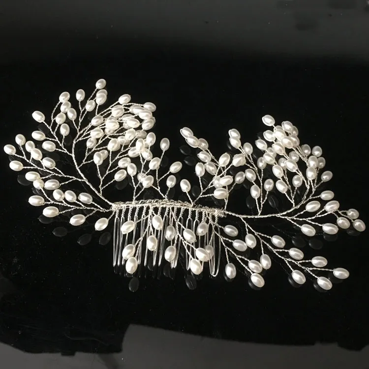 SLBRIDAL ручная работа серебряный цвет жемчуг цветок свадебная расческа для волос