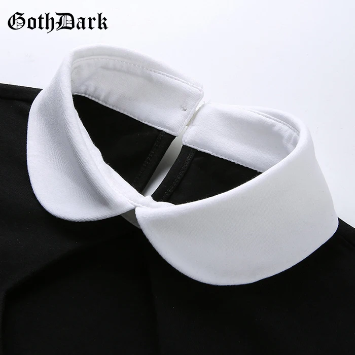 Женская блузка с коротким рукавом Goth Dark, модная готическая футболка с отложным воротником, однотонная летняя футболка в стиле Харадзюку