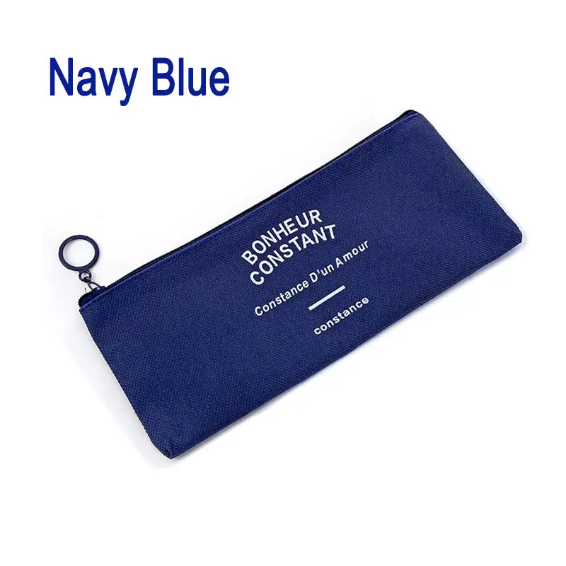 Navy Blue Холст пенал на молнии простая полосатая сетка ручка сумка Школьный Карандаш Макияж сумка Косметика Сумки для хранения офисные канцелярские принадлежности - Цвет: Navy Blue