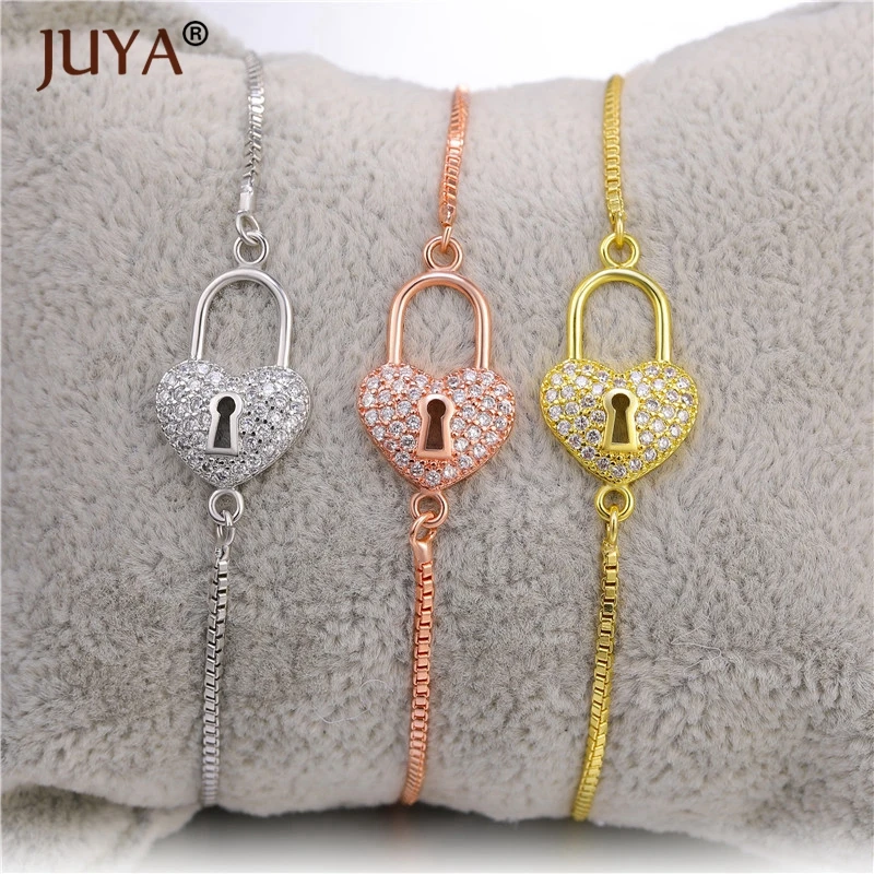 Новый браслет дружбы медный кубический цирконий сердце замок с подвесками