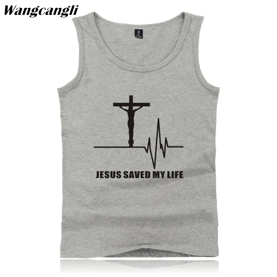 Wangcangli print Jesus Saved My Life New Song DNA with O-neck sleeveless cotton bodybuilding tank top in summer size xxs - 4xl | Мужская