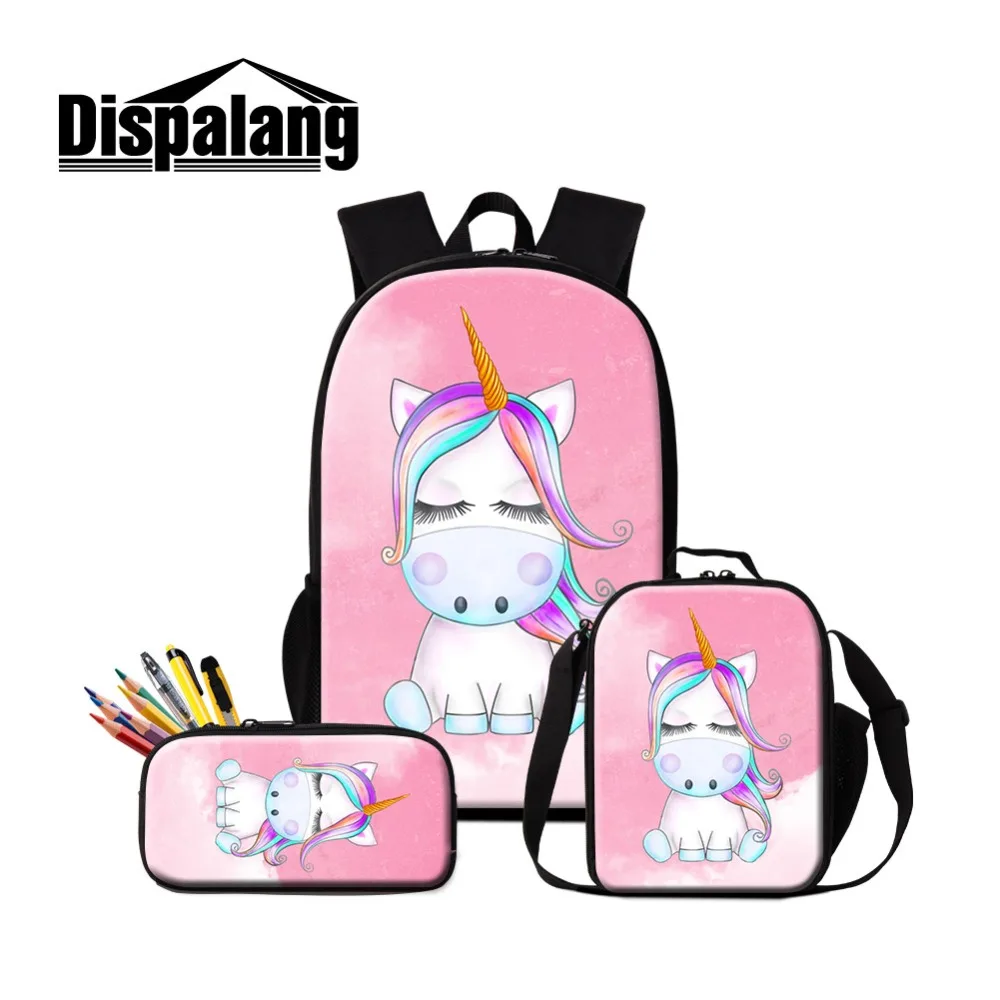 

3 in 1 Set Unicorn School Backpacks for Teen Girls Cooler Lunch Set Bag Cute Bookbag Kid Zipper Pencil Case for Chidlren Mochila