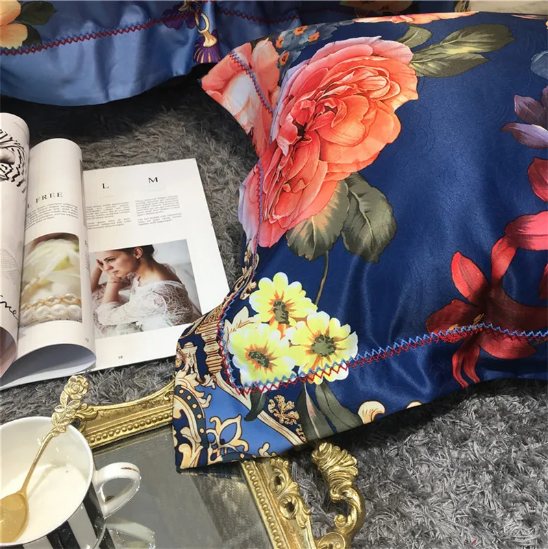Роскошные Богемия Стиль печати 60 S постельное белье из египетского хлопка комплект Зеленый Розовый Синий пододеяльник кровать застежки для простыни льняной чехол для подушки 4 шт