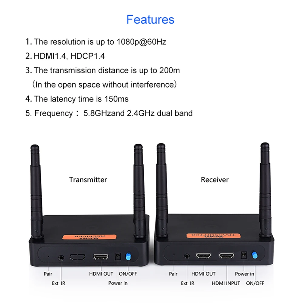 Беспроводной HDMI-совместимый AV видеопередатчик приемник FHD676 беспроводной HDTransmitter