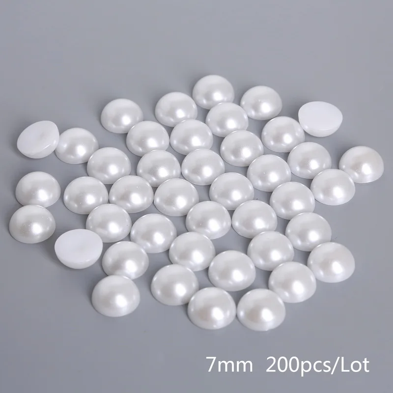 7mm white 200pcs Партиями по 6/7/8 мм цвета: белый/слоновая кость/случайный смешанный полукруглые, плоские с одной стороны Пластик из пластика ABS, имитация жемчужные бусы для пошив одежды бусины - Цвет: 7mm white 200pcs