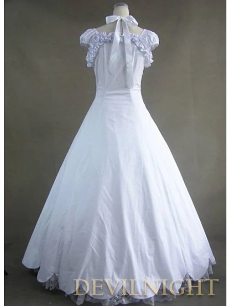 Дешевое Классическое белое платье с кружевом и бантом в готическом