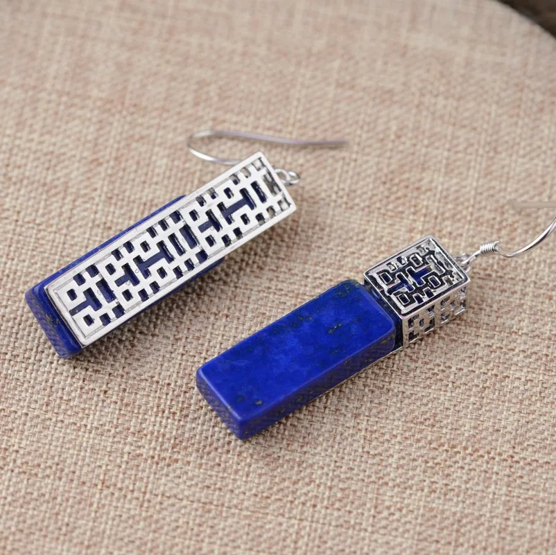 Lapis S925 серьги из стерлингового серебра инкрустированные женские гладкие