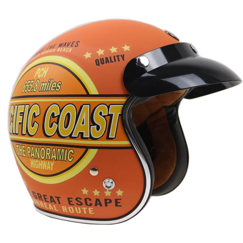 Шлем мотоциклетный в стиле ретро с ремешками для очков и козырьком|motorcycle helmet