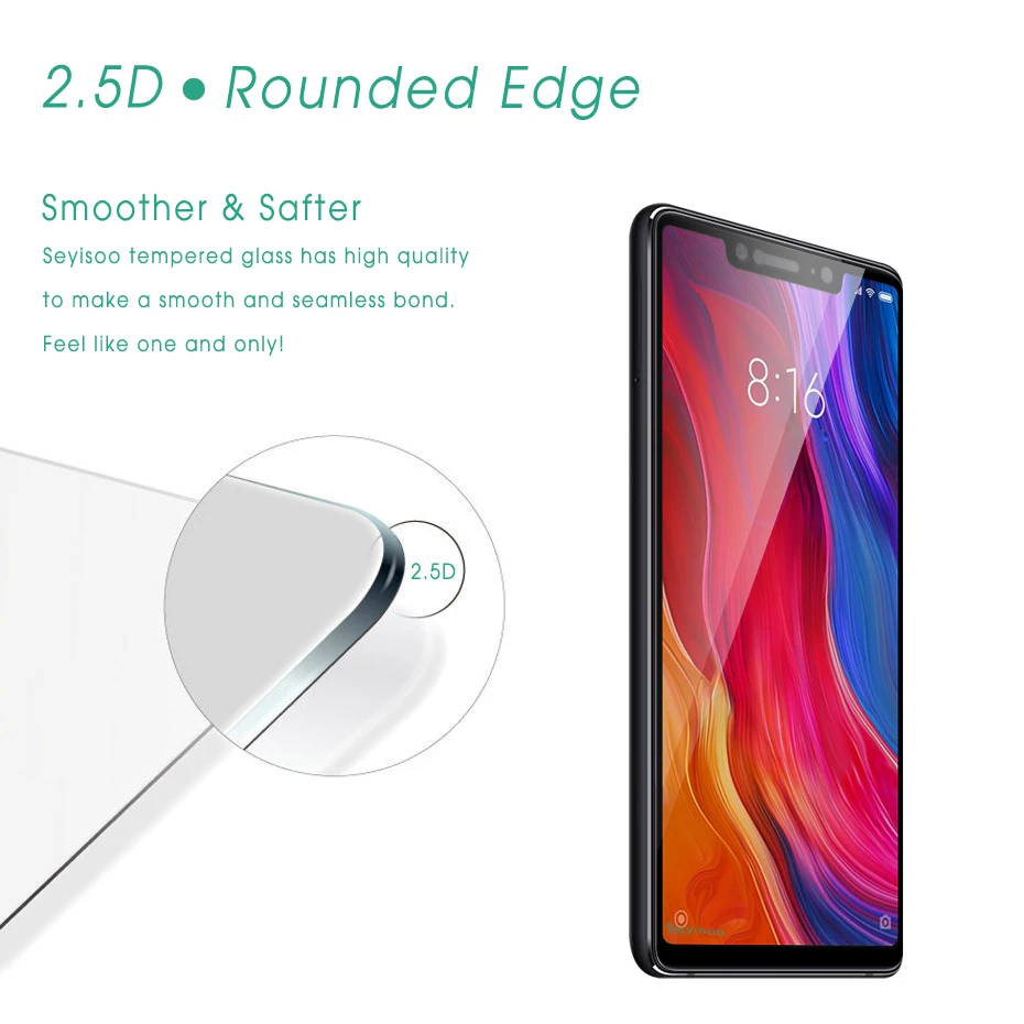 

[2 Pack] 100% Original Seyisoo Safety 2.5D Black Full Cover Screen Protector Tempered Glass For Xiaomi Mi 8 SE Xiomi Mi8 SE Film