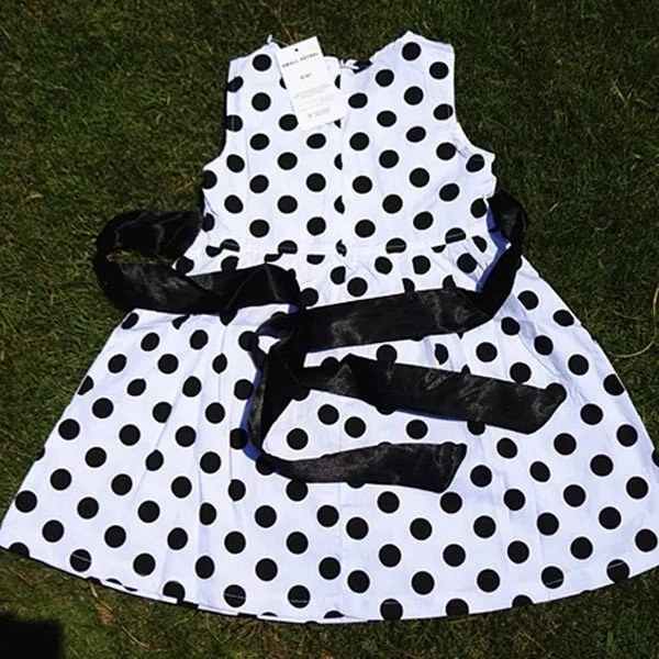 Kids Girls Polka Dot Chiffion Sundress Toddler Tunic Bowknot Belt Dress | Детская одежда и обувь