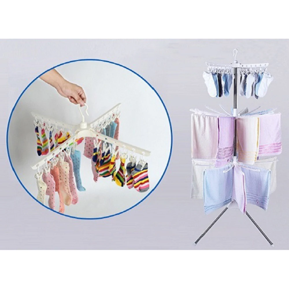 

3 Tiers Foldable Cloth Drying Rack Towel Hanger Clothes Coat Organizer Clothes Drying Rack 68.5x68.5x170cm stainless steel