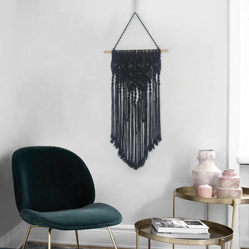 Bohemian Style Handmade Butterfly Pattern Knitted Wall Hanging for Living Room Bedroom Wooden Stick Cotton Thread Home Tapestry | Дом и сад