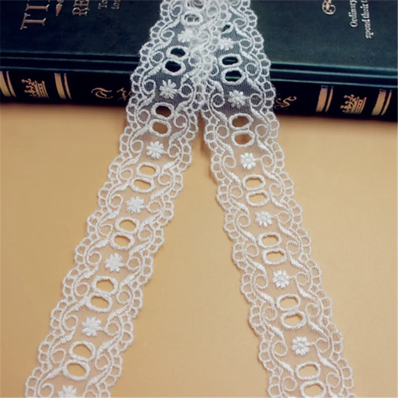 

15 yard 3cm 1.18" wide ivory gauze mesh tulle rayon embroidered tapes lace trim ribbon fabric SH4847QL4K14