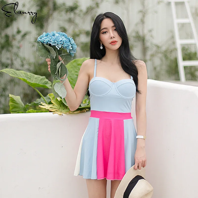 2018 Women One Piece Swimsuit Push Up Sexy Patchwork Swimming Skirt Ladies Beach Wear Monokini Maillot De Bain Femmale | Спорт и