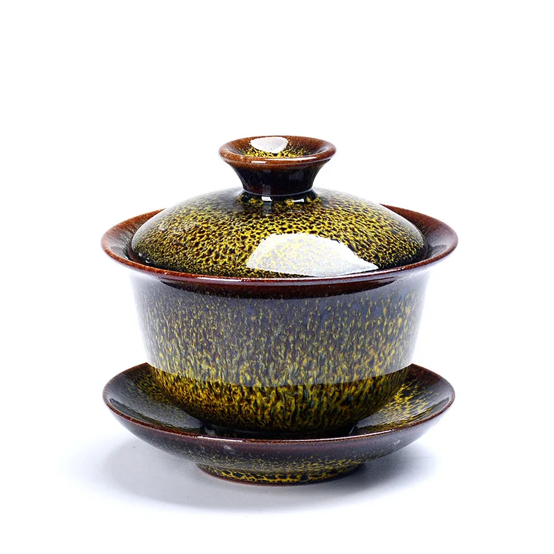 Фарфоровые Gaiwan КИТАЙСКИЕ чашки кракле глазури чайная посуда - Цвет: yellow