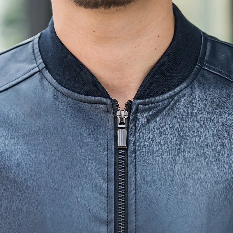 Мужская кожаная куртка-бомбер из натуральной овечьей кожи на осень/весну | одежда