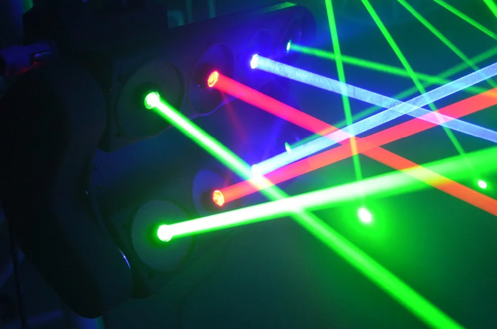 Фото Вращающаяся головка Red-200mW * 2/Green-80mW 4/Blue-500mW 2 RGB цветной лазерный светильник-паук Вращающаяся головка Red-200mW * 2/Green-80mW 4/Blue-500mW 2 RGB цветной лазерный светильник-паук