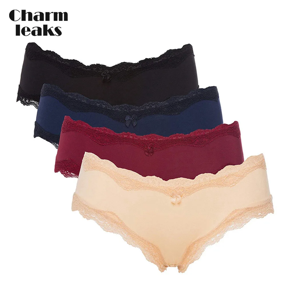 4 in pack Charmleaks женские трусики кружевное белье трусики хипстерские трусы мягкие одноцветные бантики приятные на ощупь удобные горячая Распродажа Прямая поставка - Цвет: 4 in pack