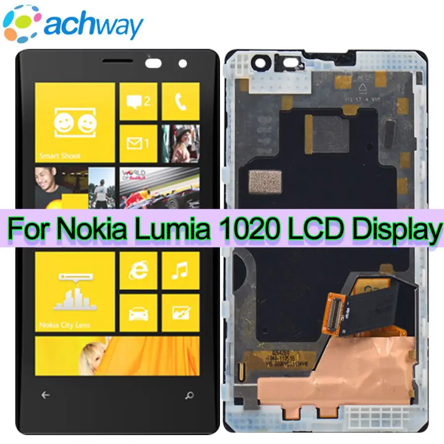 Тестированный новый черный ЖК-дисплей 4,5 дюйма для Nokia 1020 с сенсорным экраном и рамкой Lumia.