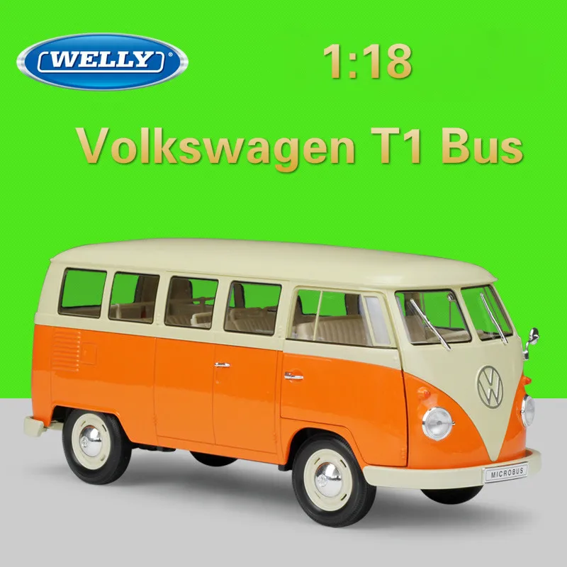 

WELLY 1:18 Metal Model Car Volkswagen Van Retro Print T1 Bus Diecast Toy Car Alloy Bus Cars Toys For Children Gifts Collection