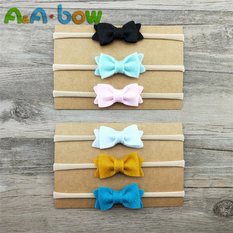 3pcs/lot Cute bow headbands Kids felt with soft nylon hairband accessories Non-Woven Felt Fabric bows headwear | Детская одежда и
