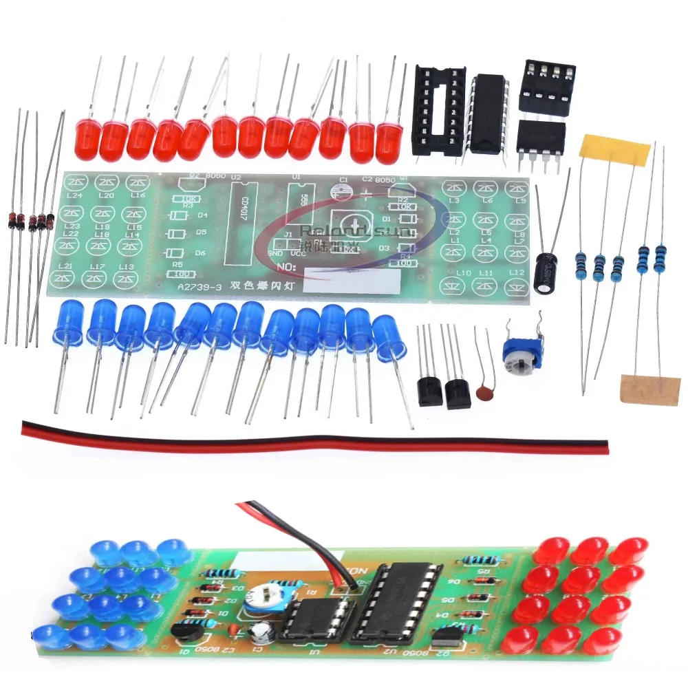 NE555 + CD4017 красно-синие двухцветные мигающие огни, набор для доски, тренировочные наборы для самостоятельного обучения, электронный модуль набора