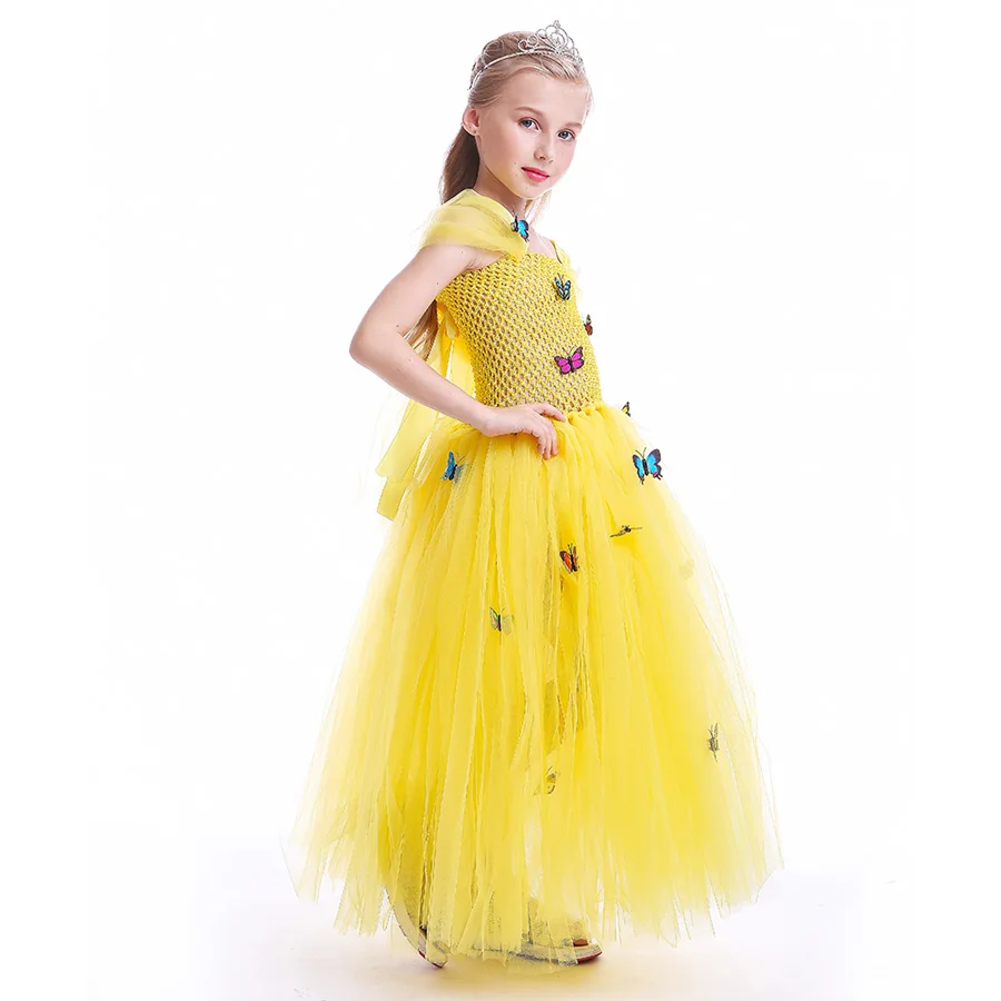 Желтое платье-пачка Belle Princess для девочек вечерние вечеринки Хэллоуина свадьбы