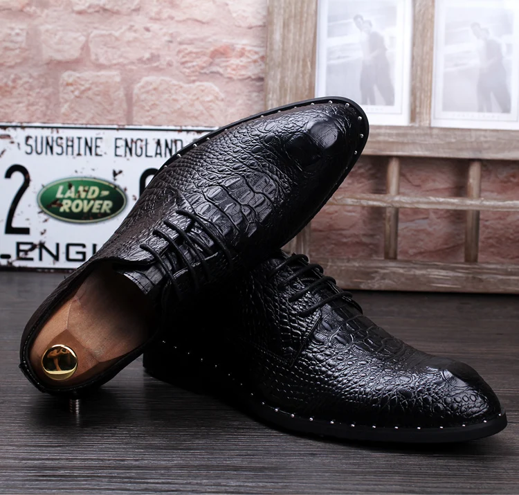 Туфли мужские под крокодиловую кожу оксфорды лоферы классические Дерби с