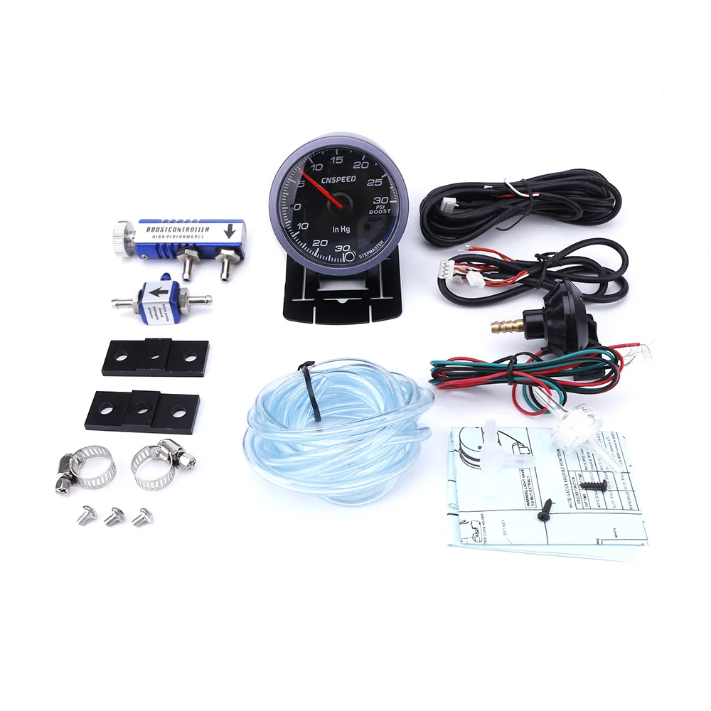 with blue controll CNSPEED 60 мм турбо Boost Gauge 30PSI+ Регулируемый контроллер турбо ускорения комплект 1-30PSI YC101412+ YC100211 - Цвет: with blue controll