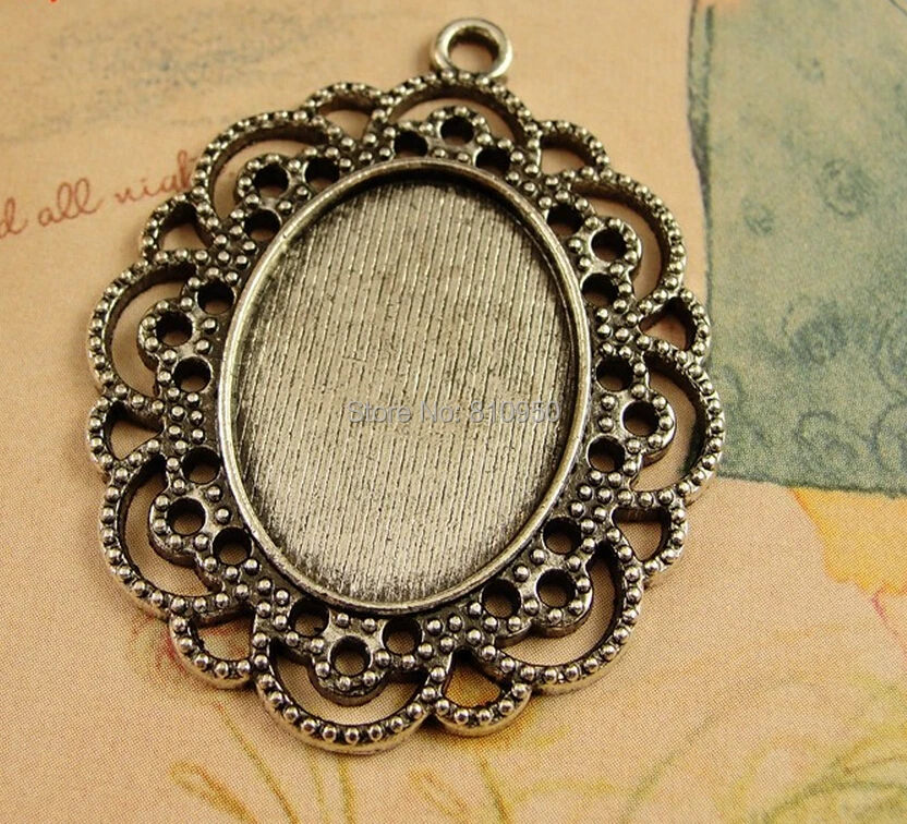 

40pcs) 44*34MM Inner Size:18x25mm Europe Vintage Accessory Alloy Antique Bronze/Silver Blank Pendant Cameo Cabochon Settings