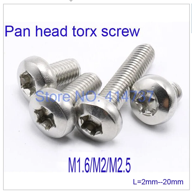 100 шт./лот M1.6/M2/M2.5 винт с круглой головкой torx из нержавеющей стали 304 длина 2 мм-20 мм |