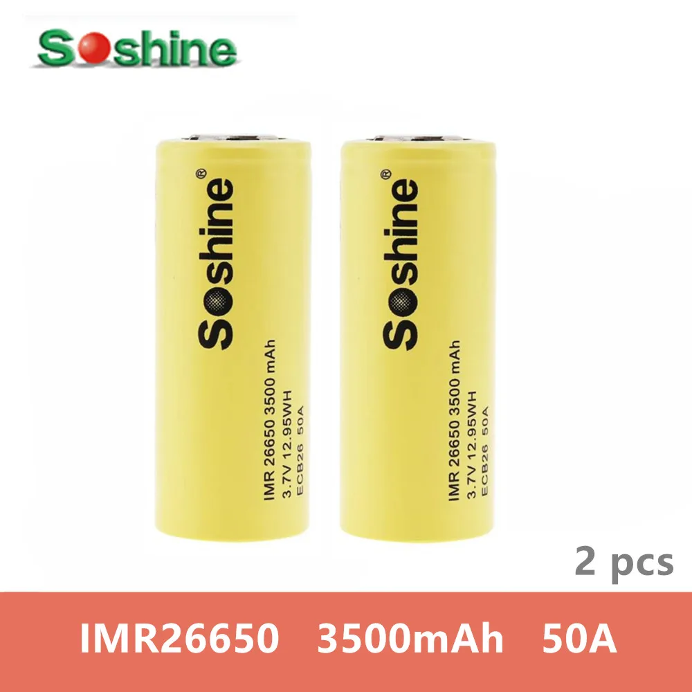 Аккумуляторная батарея SOSHINE Li Ion IMR 26650 мАч 3500 в 3 7 Вт/ч ECB26 50 А|Перезаряжаемые