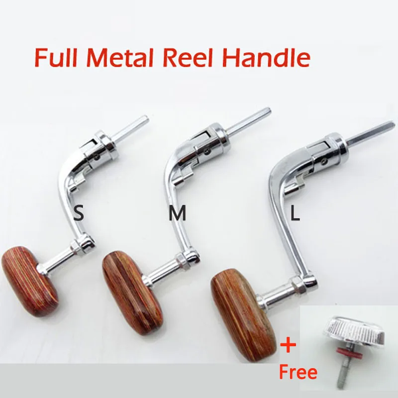 Full Metal Spinning Fishing Reel Handle with Wood Knob+Free Screw Sea River Rock Lure Fishing Replace Tackle Parts 500-7000
