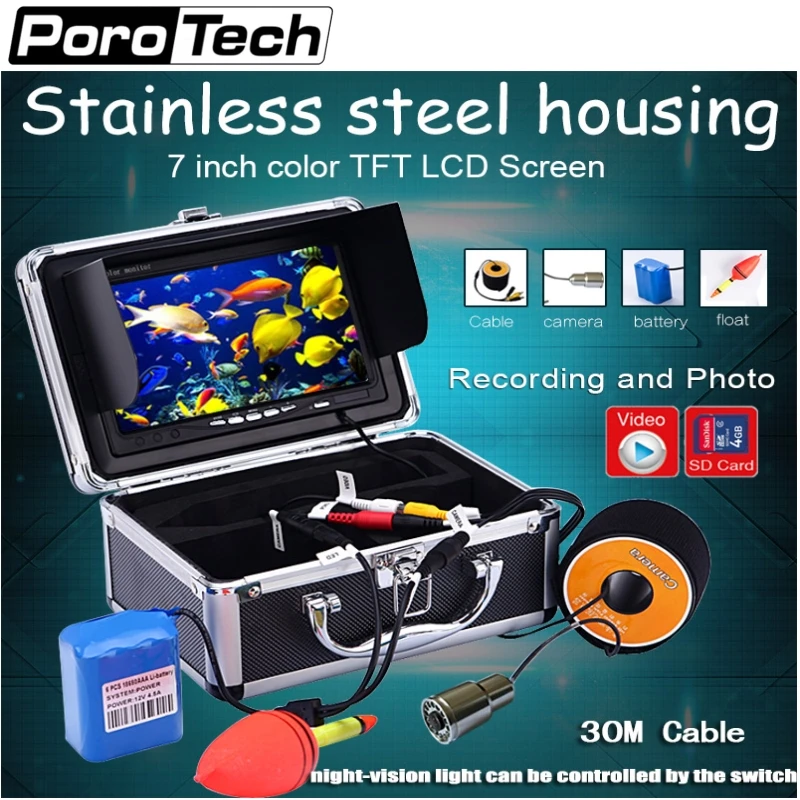 

SY703 30M Fish Finder Underwater Fishing Camera 7'' 1000TVL HD Waterproof Video Underwater Camera 12pcs white leds ICE Fishing