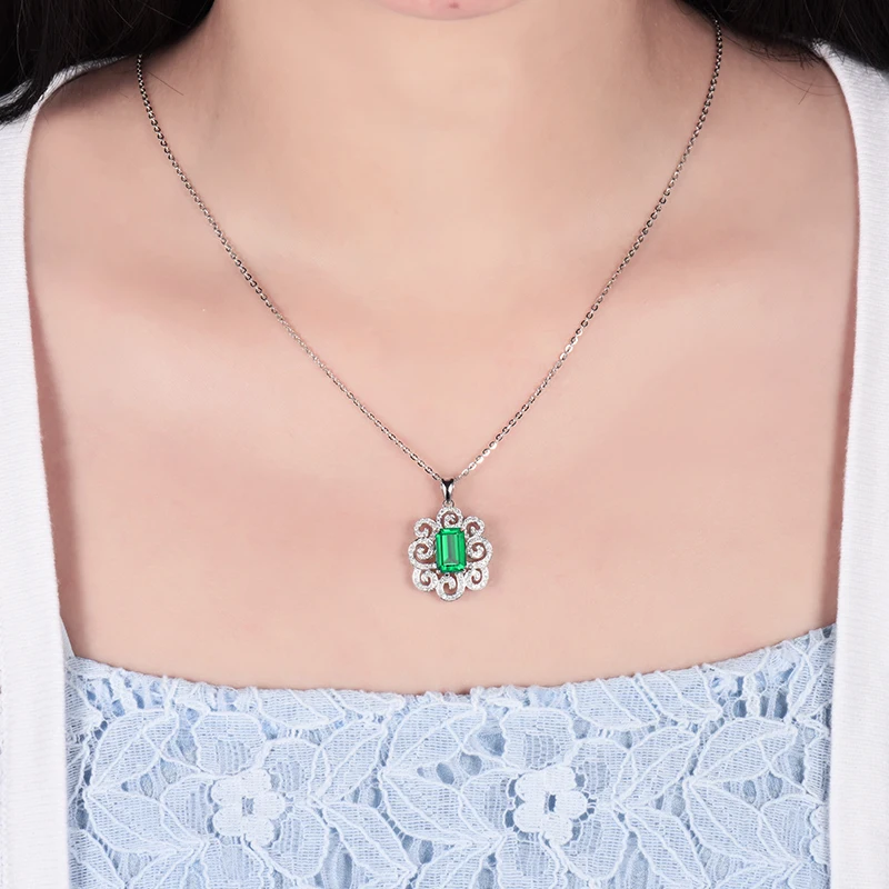 LOVERJEWELRY Колумбии изумрудное ожерелье с подвеской натуральным бриллиантом 14Kt