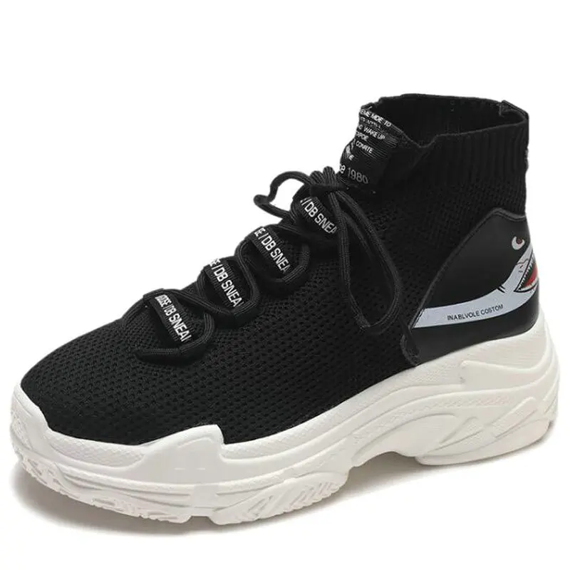Женские кроссовки на платформе Белые с высоким берцем Кроссовки для бега Носки