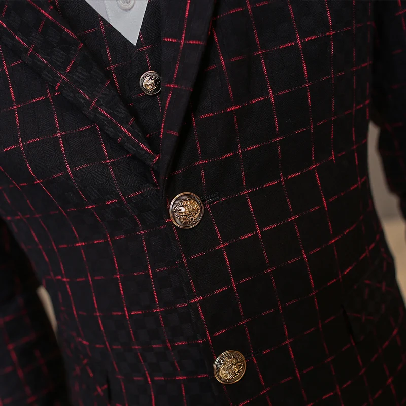 2016 Мужские Костюмы Красный Плед Дизайн Выпускного Вечера Смокинг Костюм для