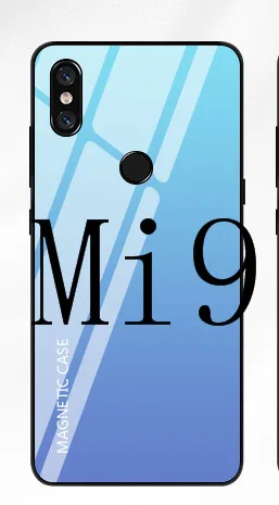 Тонкий магнитный беспроводной Чехол для зарядного устройства для Xiaomi mi 9 mi x 2S тонкий противоударный чехол для внешнего аккумулятора градиентная крышка из закаленного стекла - Цвет: Mi9-Blue