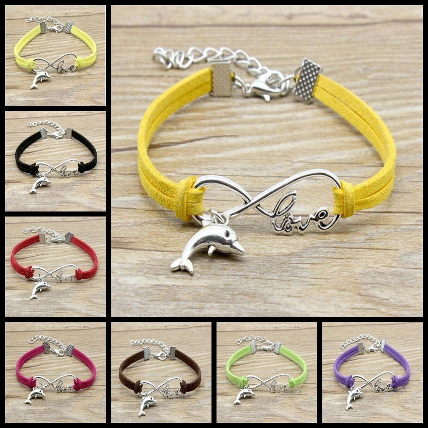 Модные Винтажные кожаные браслеты Infinity Love Dolphin европейские популярные недорогие