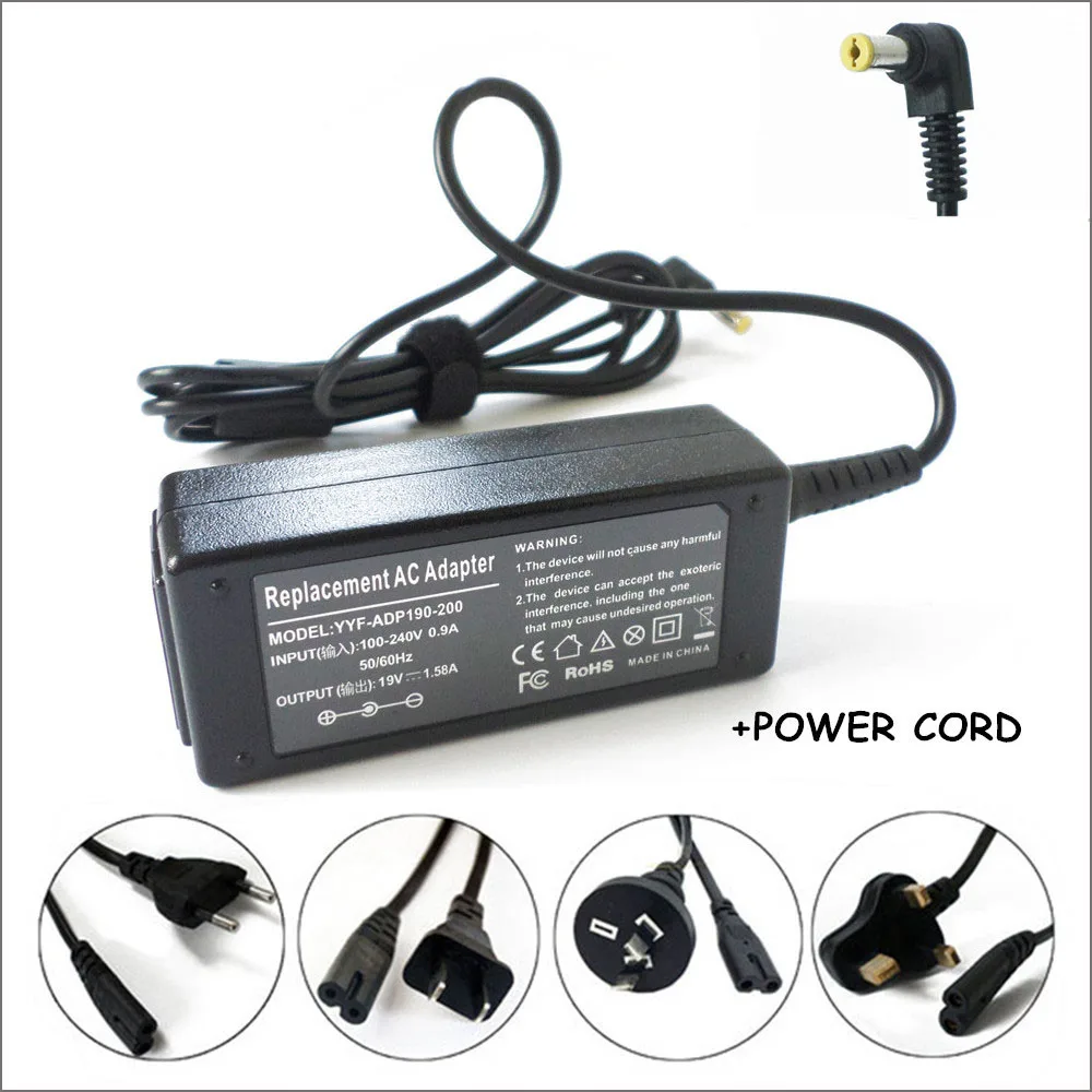 Notebook PC Power Supply Cord 19V 1.58A AC Adapter Battery Charger For Acer Aspire One AO522 AO722 D150 D250 KAV60 PA-1300-04