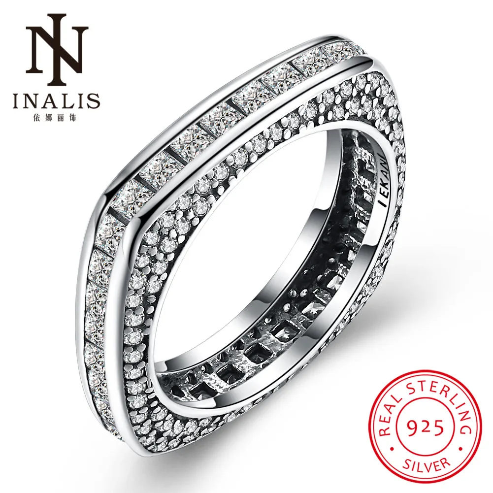 INALIS, новая коллекция, 925 пробы, серебряные Квадратные Кольца, прозрачное CZ Кольцо для женщин, хорошее ювелирное изделие, подарок