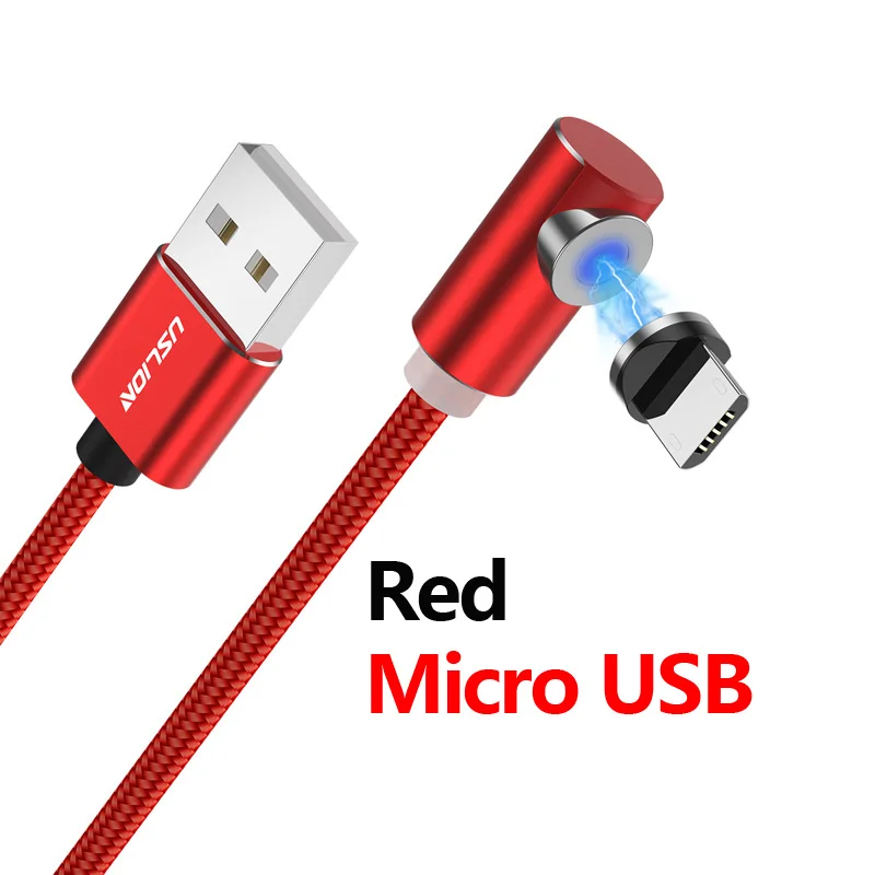 USLION Магнитный кабель Micro usb type C для зарядки iPhone XS Max 8 7 магнит 1 м кабель для зарядки телефона для samsung huawei Xiaomi - Цвет: Micro USB Red