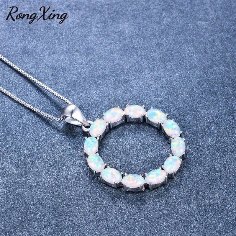 RongXing белый/синий/фиолетовый Огненный Опал Круглый кулон ожерелье s для женщин 925 серебро колье с камнем рождения обручение ювелирные изделия