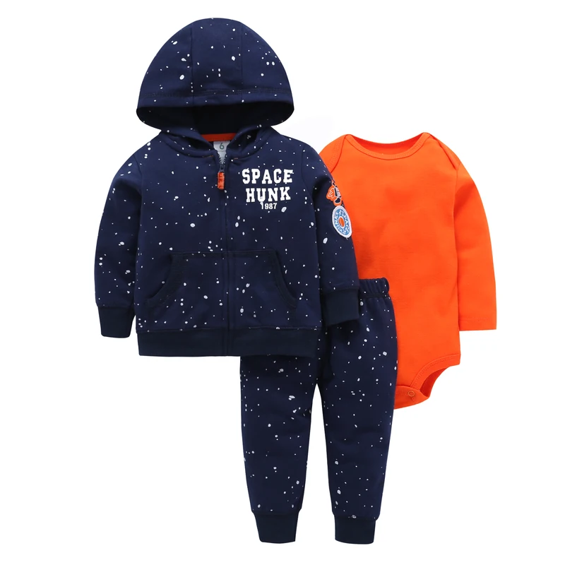 

2019 New Arrival 3pcs Cotton Hoodie Set of Jacket Vest Bodysuit and Pants Baby Boy Girl Clothing Set Toddler Clothes