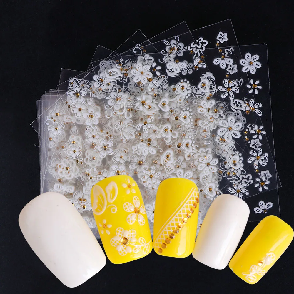 30 листов наклейки на стикеры 3d ногти nail art с белым цветочным узором клейкие