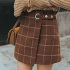 Новинка 2019, Женская осенне-зимняя утепленная шерстяная клетчатая ретро-юбка, женские милые японские кавайные юбки для женщин
