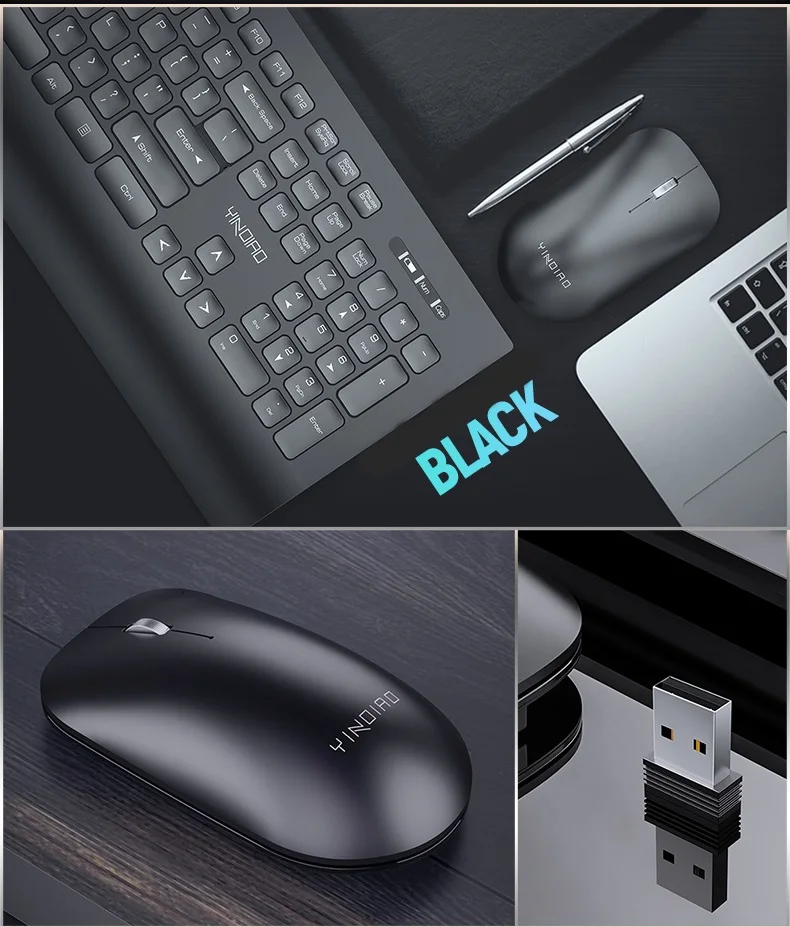 YINDIAO A6 тонкий Эргономичный USB беспроводной комплект клавиатура и мышь настольный компьютер, ноутбук, Smart tv клавиатура бесшумные и тихие клавиши