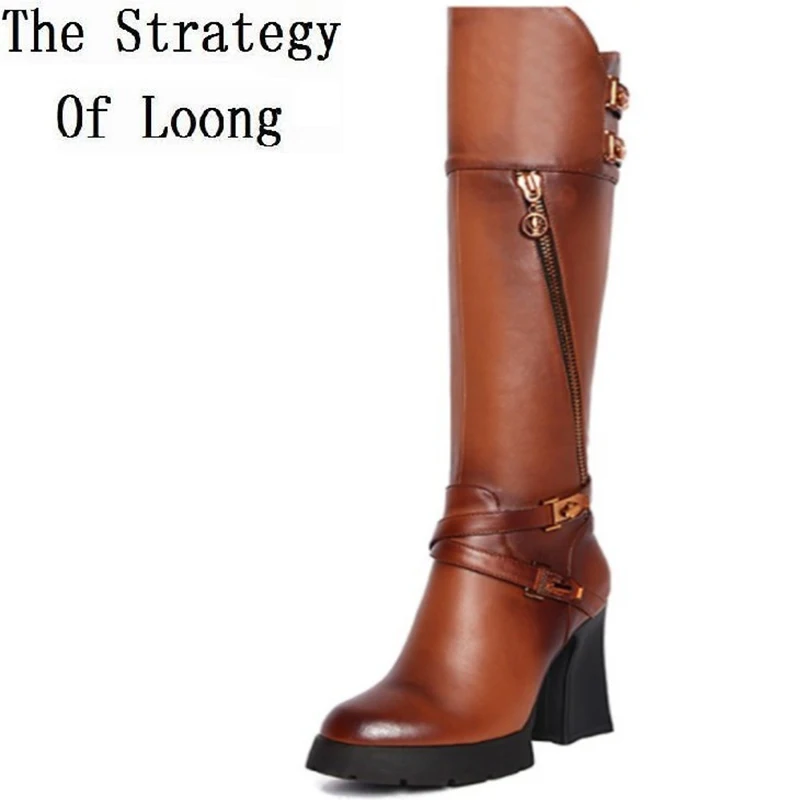 Женские ботинки из натуральной кожи на толстом высоком каблуке сезон осень зима