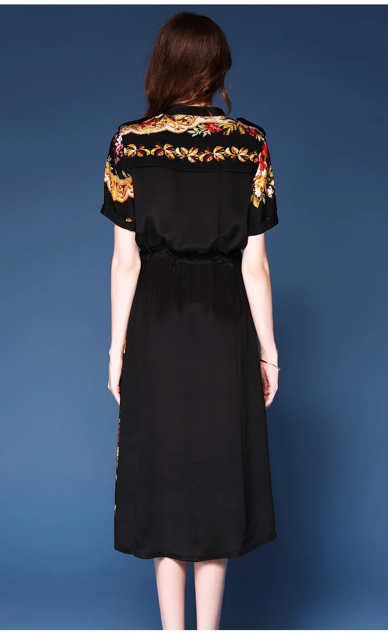 2018 summer new style women's clothing European and American back ancient printing heavy silk blouse mulberry |