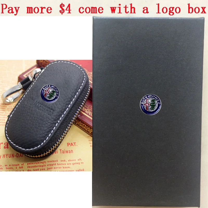 Black with logo box Прибытие Мужская сумка из натуральной кожи, чехол для ключей, кошельки, Модные Женские ключницы, держатели Carteira для Alfa Romeo - Название цвета: Black with logo box